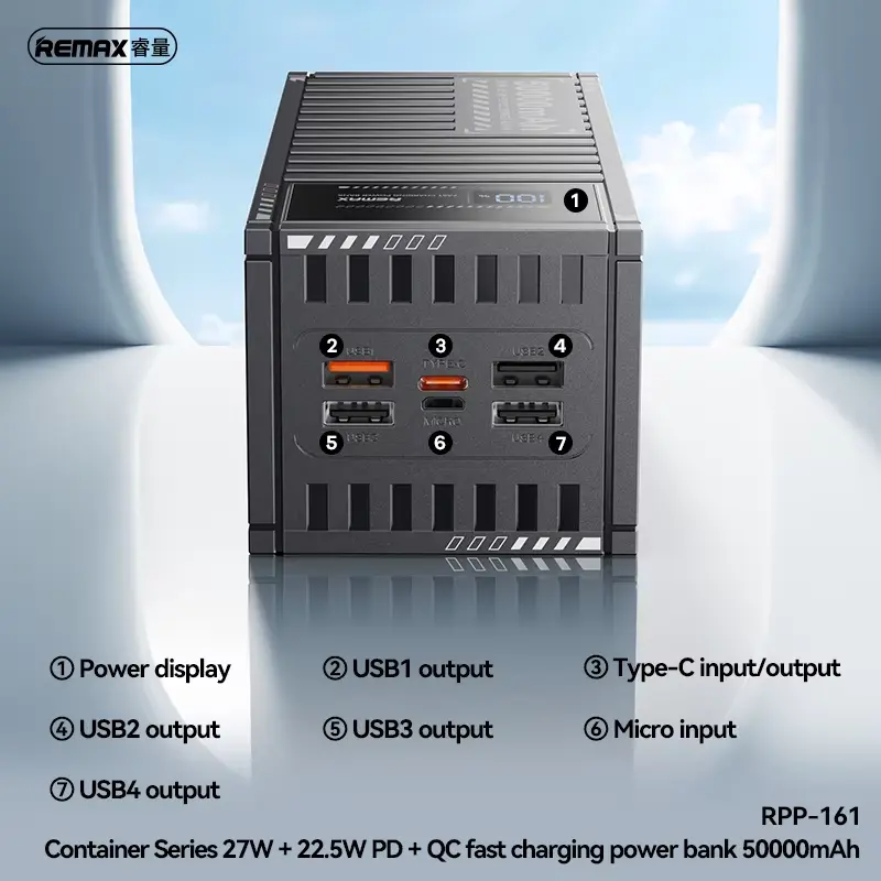 Picture of REMAX RPP-161 Container Series PD27W+ QC22.5W Fast Charging 50000mAh Power Bank - Black