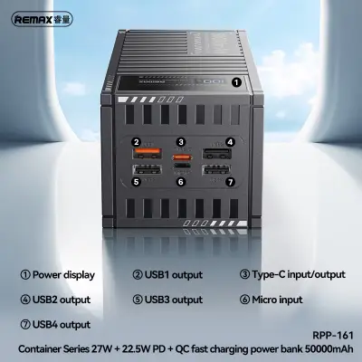 Picture of REMAX RPP-161 Container Series PD27W+ QC22.5W Fast Charging 50000mAh Power Bank - Black