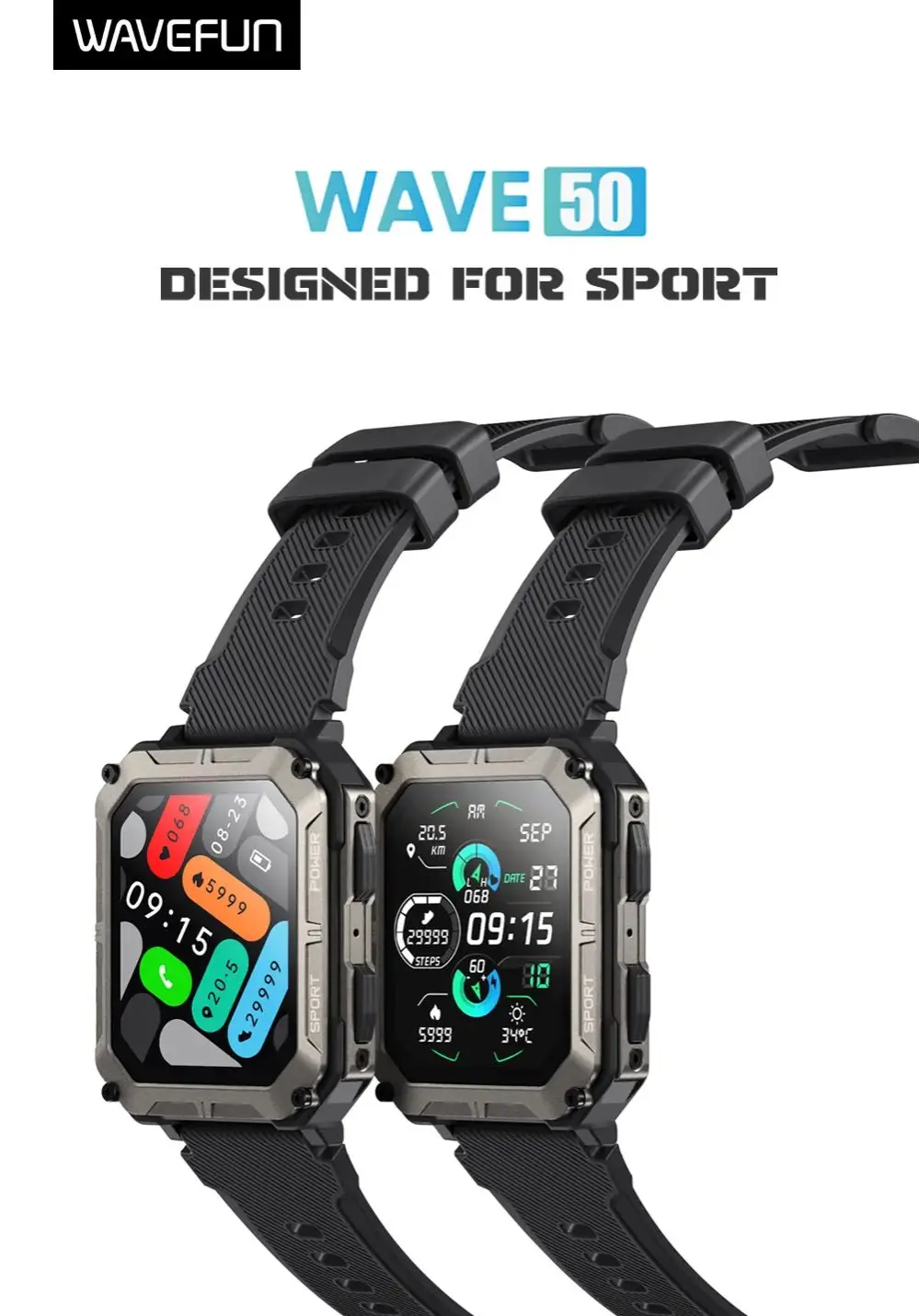 Picture of Wavefun Wave 50 Smart Watch for Men 1.83'' Fitness Rugged Smartwatch IP68 Ultra Waterproof Outdoor BT Call