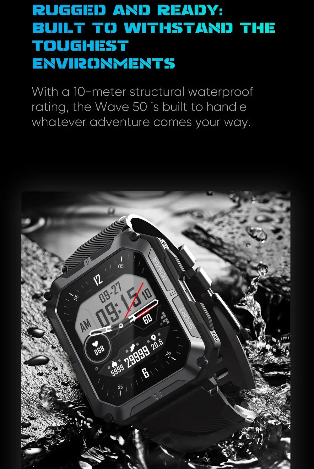 Picture of Wavefun Wave 50 Smart Watch for Men 1.83'' Fitness Rugged Smartwatch IP68 Ultra Waterproof Outdoor BT Call