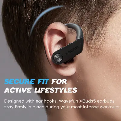 Picture of Wavefun XBuds 5 Wireless Earphone with Ear Hook IPX8 Waterproof 2000mAh Charging Case with Power Bank Function BT5.3 Workout Outdoor Headphones