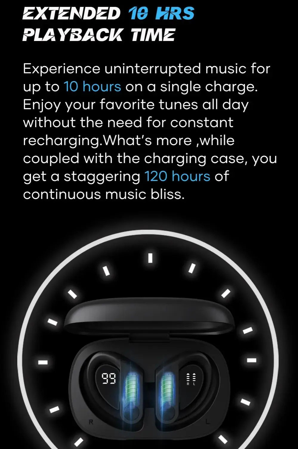 Picture of Wavefun XBuds 5 Wireless Earphone with Ear Hook IPX8 Waterproof 2000mAh Charging Case with Power Bank Function BT5.3 Workout Outdoor Headphones