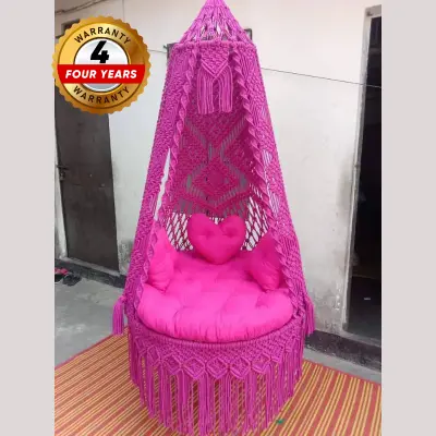 Picture of Handmade Premium Macrame Cotton Swing Chair Hammock - Large Dolna for Adults & Kids (Pink)