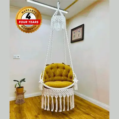 Picture of Elegant multicolor Macrame Cotton Swing Hammock - Premium Handwoven Hanging Chair Dolna for Adults & Kids