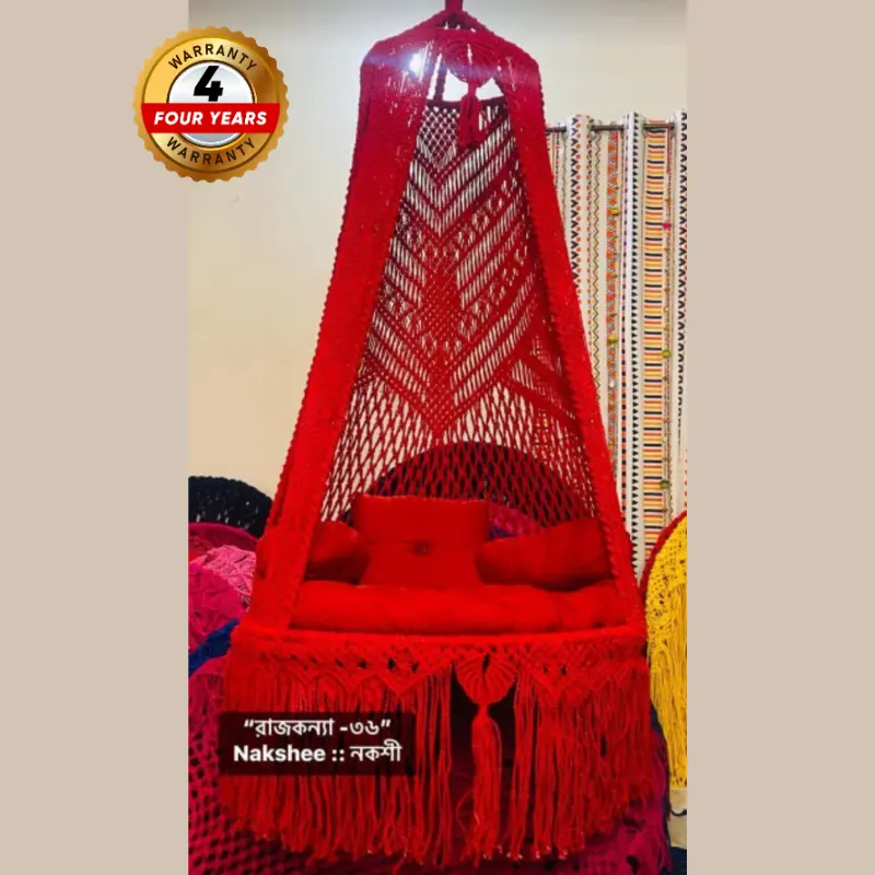 Picture of Elegant Red Macrame Cotton Swing Hammock - Premium Handwoven Hanging Chair Dolna for Adults & Kids