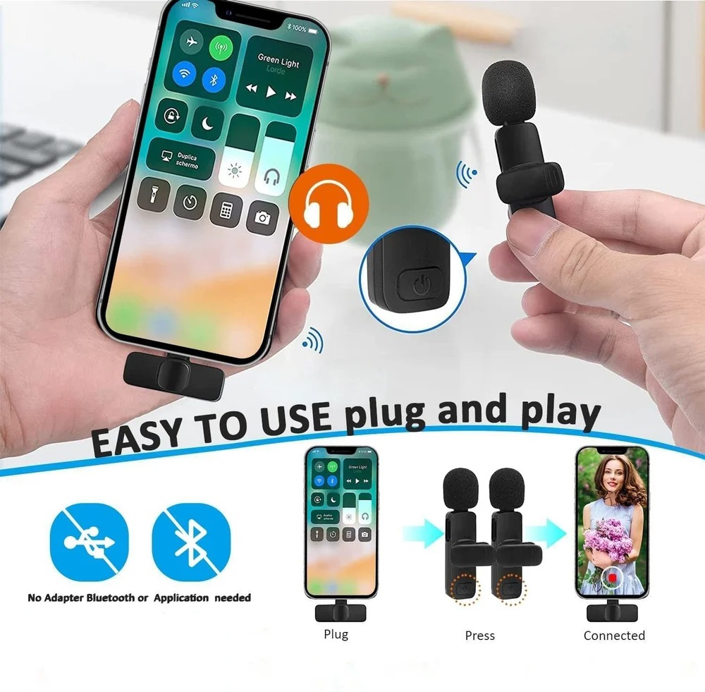 Picture of K9 Wireless Dual Microphone Professional Lapel Lavalia Microphone High-quality Mini Wireless Clip-on Microphone for Video Recording with Stable Signal for Audio 