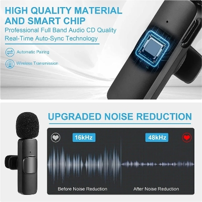 Picture of K9 Wireless Dual Microphone Professional Lapel Lavalia Microphone High-quality Mini Wireless Clip-on Microphone for Video Recording with Stable Signal for Audio 