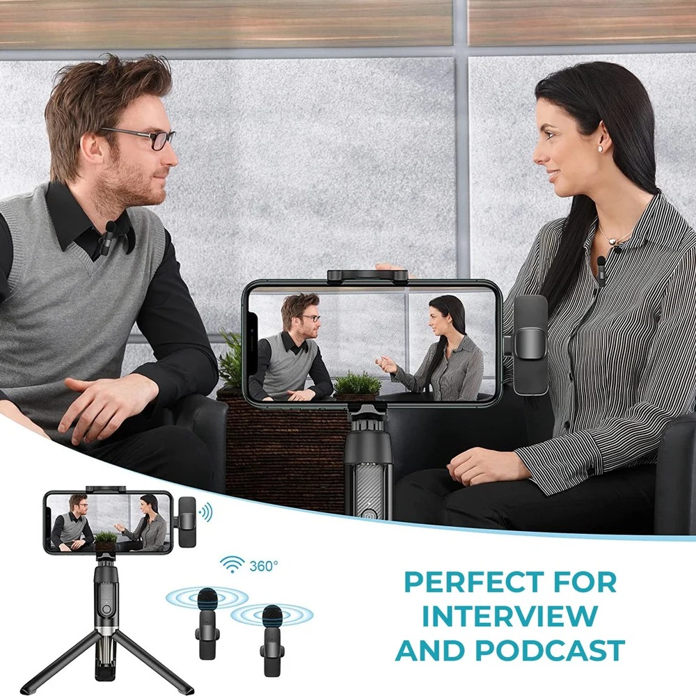 Picture of K9 Wireless Dual Microphone Professional Lapel Lavalia Microphone High-quality Mini Wireless Clip-on Microphone for Video Recording with Stable Signal for Audio 