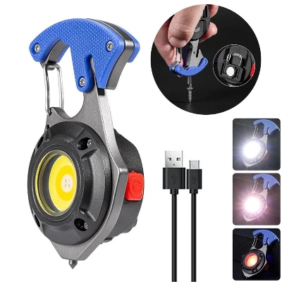 Picture of Multi-function LED Keychain Lights USB Charging Mini Screwdriver Hammer Outdoor Camping Lamp Keychain Light Blue New Black