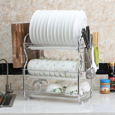 Picture of 3 Layer Dish Drainer Rack Stainless Steel BINCA HIgh-Quality Kitchen Organizer Stainless Steel Dish Rack Silver