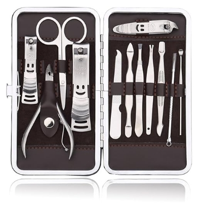 Picture of MARMIX Pedicure and Manicure kit Nail tool kit for women,Manicure Pedicure Set Nail Clipper Grooming Kit Professional Stainless Steel Scissors 12 In 1 With Travel Leather Case Multicolor