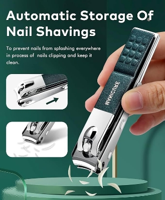 Picture of Nail Clippers with Catcher/Stainless Steel Heavy Duty Fingernail and Built-in Nail File for Men & Women/Ergonomic Handle with Wide Jaws for Thick Nails/includes Storage Bag,Key Ring. 
