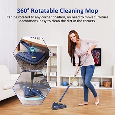 Picture of 360° Rotatable Adjustable Cleaning Mop Triangle Cleaning Mop with Automatic Water Squeezing Function Mop White Multicolor