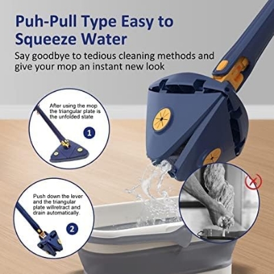 Picture of 360° Rotatable Adjustable Cleaning Mop Triangle Cleaning Mop with Automatic Water Squeezing Function Mop White Multicolor