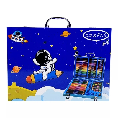 Picture of 128 Pcs Art Supplies Set for Kids, Portable Aluminum Case Art Kit Multicolor