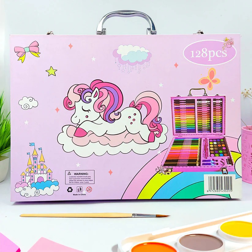 Picture of 128 Pcs Art Supplies Set for Kids, Portable Aluminum Case Art Kit Multicolor