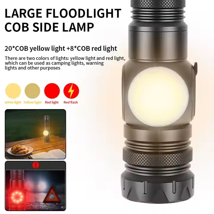 Picture of COB LED that energizes Lots of Brightness and Long Hours Rechargeable Flashlight 10W COB, LED Torchlight Black
