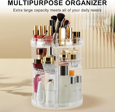 Picture of Cosmetics Organizer 360 Degree Diamond Rotatable Cosmetics Storage Box,Large Cosmetics Organizer Bag, Cosmetics Organizer Box, Makeup Box, Portable Makeup Organizer, Makeup Brush, Makeup Storage. Multicolor