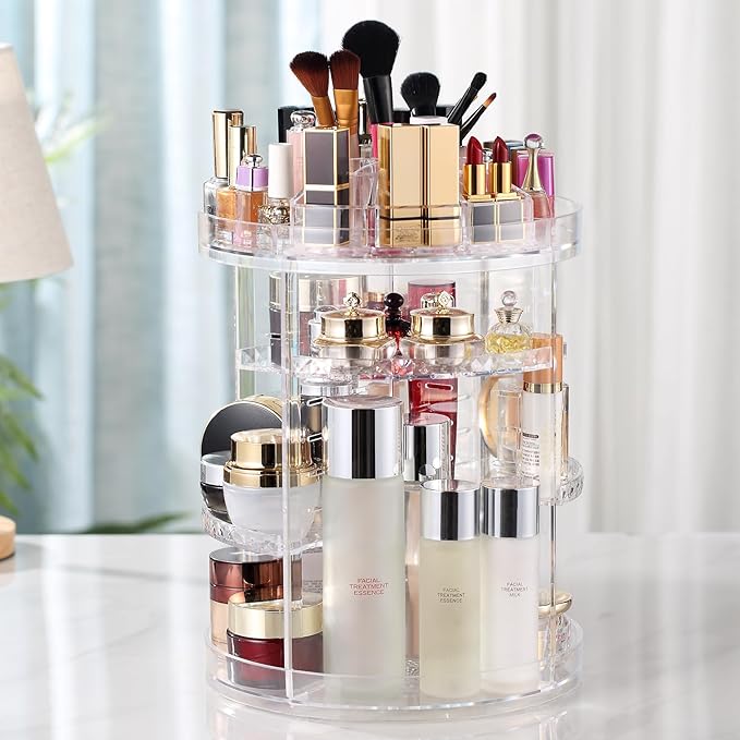 Picture of Cosmetics Organizer 360 Degree Diamond Rotatable Cosmetics Storage Box,Large Cosmetics Organizer Bag, Cosmetics Organizer Box, Makeup Box, Portable Makeup Organizer, Makeup Brush, Makeup Storage. Multicolor