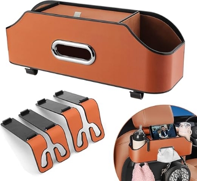 Picture of HALOYIVGO Car Seat Back Organizer - Stylish & Functional Storage for Family Adventures - Cup Holders, Tissue Box & Hooks - Perfect for Kids, Road Trips & Travel Multicolor