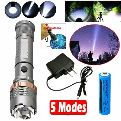 Picture of Most Powerful 9500000LM LED Flashlight Rechargeable Zoom Torch Strong Beam Light Silver