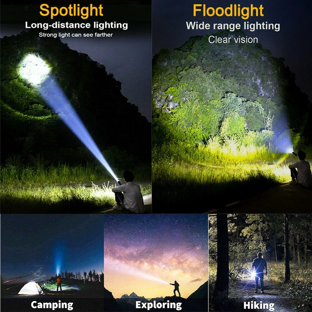 Picture of Most Powerful 9500000LM LED Flashlight Rechargeable Zoom Torch Strong Beam Light Silver