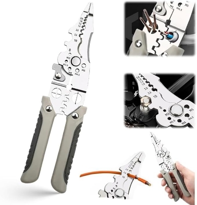 Picture of ELMVIA All in 1 Multifunction Stainless Steel Wire Stripper/Wire Crimping Tool, Wire Cutter, Wire Crimper, Cable Stripper, Wiring Tools and Multi-Function Hand Tool (ALL IN 1) Grey