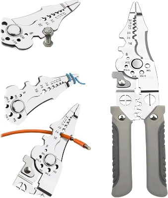 Picture of ELMVIA All in 1 Multifunction Stainless Steel Wire Stripper/Wire Crimping Tool, Wire Cutter, Wire Crimper, Cable Stripper, Wiring Tools and Multi-Function Hand Tool (ALL IN 1) Grey