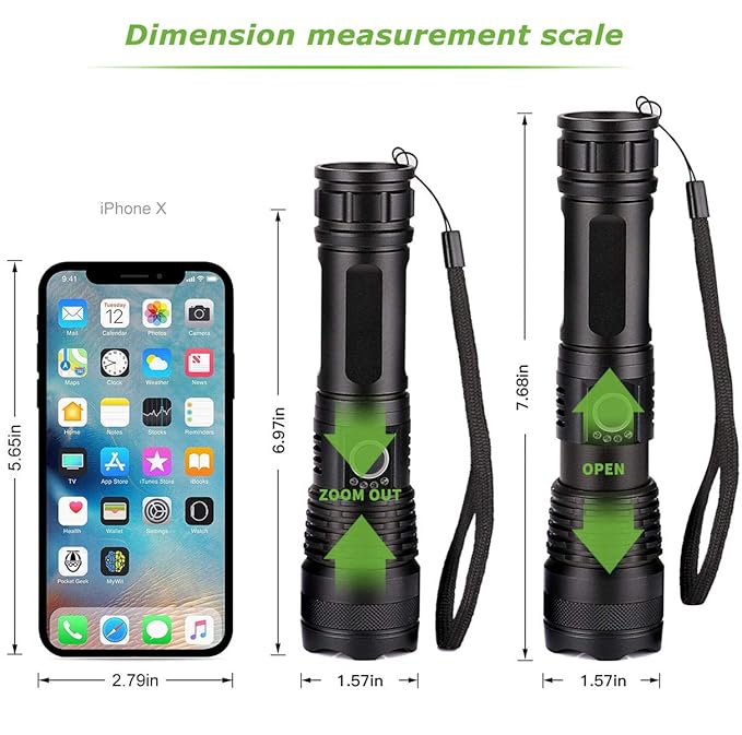 Picture of 5000 Lumen Rechargeable Tactical Flashlight,XHP50 LED for Hiking Hunting Camping Emergency Outdoor Sport(Include 26650 Battery) Black