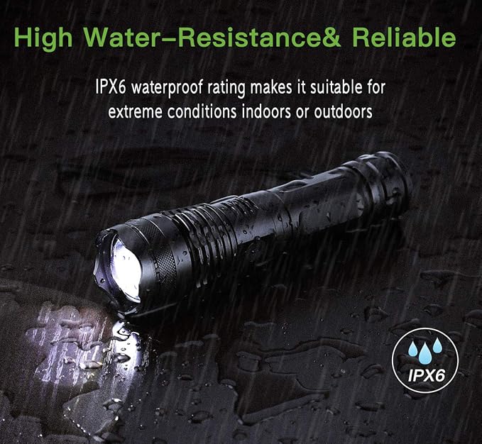 Picture of 5000 Lumen Rechargeable Tactical Flashlight,XHP50 LED for Hiking Hunting Camping Emergency Outdoor Sport(Include 26650 Battery) Black