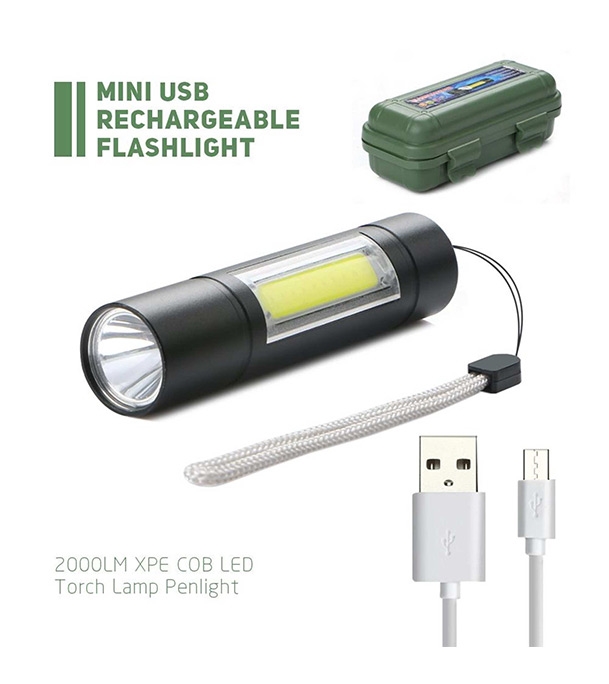 Picture of Rechargeable Flashlight Torch LED USB Portable Torches 4 Modes Mini Camping Lighting Black