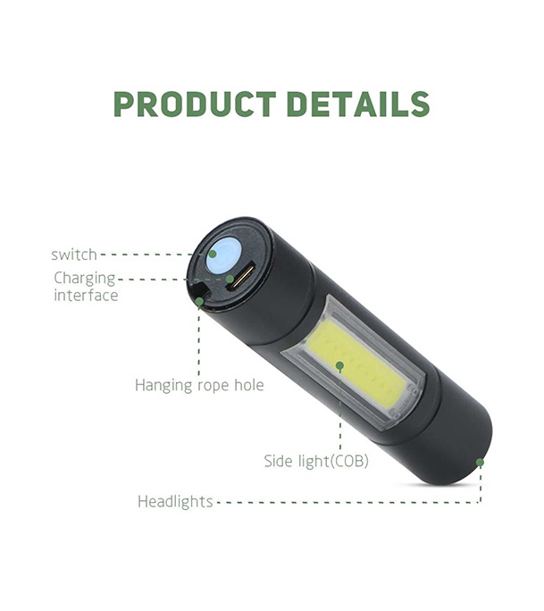 Picture of Rechargeable Flashlight Torch LED USB Portable Torches 4 Modes Mini Camping Lighting Black
