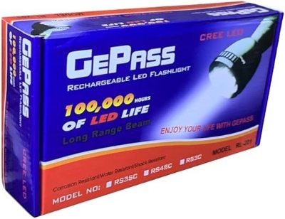 Picture of Gepass CREE LED Torch - Rechargeable LED Flashlight – Super LED Torch Light, 100,000 Hours Of LED Life, 2000M Distance Range - Powerful Torch for Camping Hiking Cycling & Outdoor Activities Black