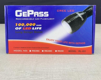Picture of Gepass CREE LED Torch - Rechargeable LED Flashlight – Super LED Torch Light, 100,000 Hours Of LED Life, 2000M Distance Range - Powerful Torch for Camping Hiking Cycling & Outdoor Activities Black