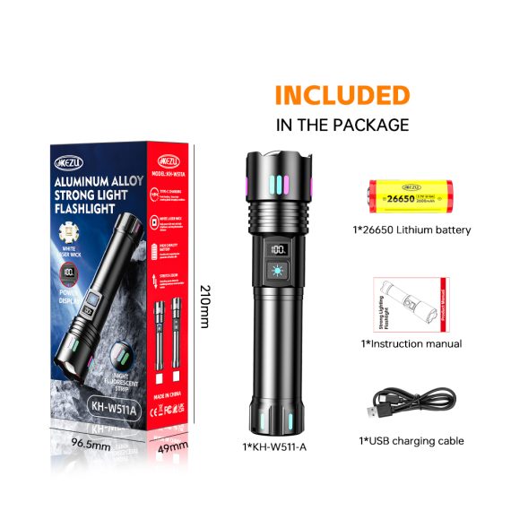 Picture of Kezu Flashlight W511A High Power Torch Light Rechargeable  Flashlight | 2000M Brightness with Digital Display Black