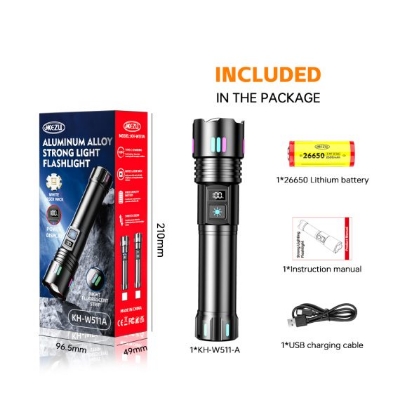 Picture of Kezu Flashlight W511A High Power Torch Light Rechargeable  Flashlight | 2000M Brightness with Digital Display Black