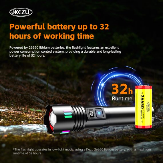 Picture of Kezu Flashlight W511A High Power Torch Light Rechargeable  Flashlight | 2000M Brightness with Digital Display Black