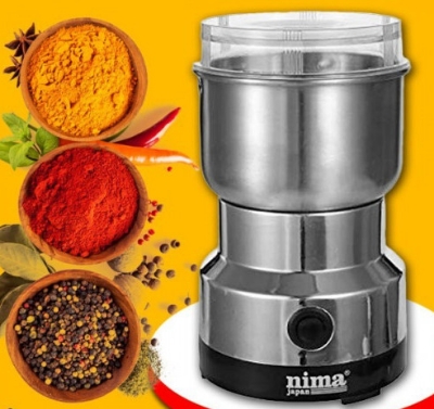 Picture of Nima Electric Spice & Coffee Bean Grinder. 4 Blade Stainless Steel Mini Mixer Grinder. Grinding for 'Dry Items' only. Suitable for Coffee Beans, Spices, Masala, Nuts & Grains Silver