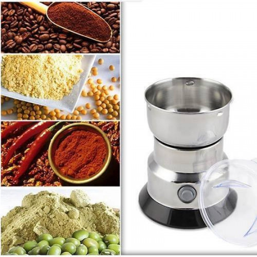 Picture of Nima Electric Spice & Coffee Bean Grinder. 4 Blade Stainless Steel Mini Mixer Grinder. Grinding for 'Dry Items' only. Suitable for Coffee Beans, Spices, Masala, Nuts & Grains Silver