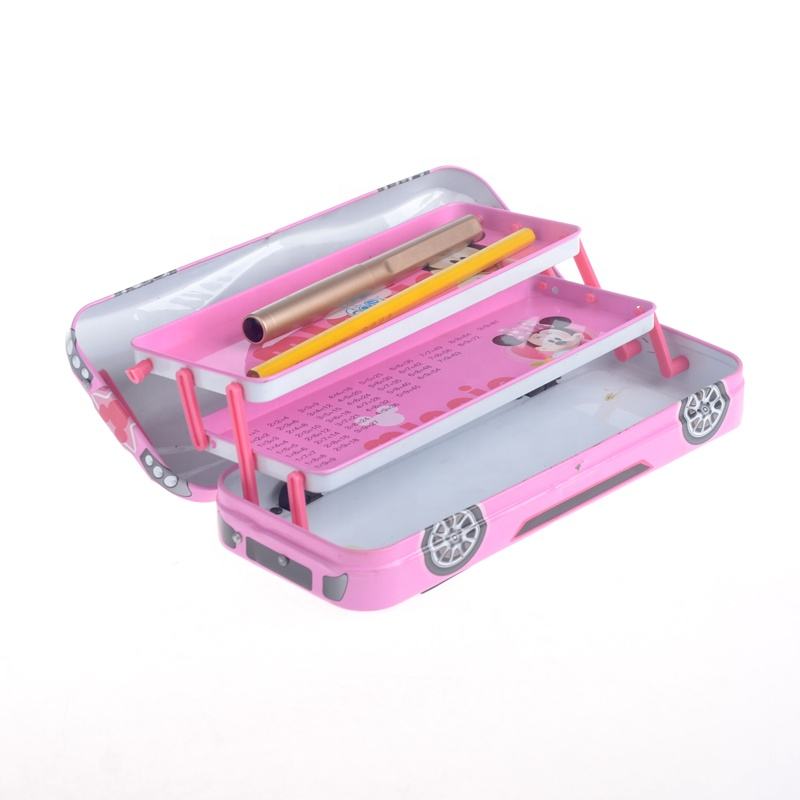 Picture of Car Shape Pencil Box with Book Reading Stand and Three Level of Storage Inside| Pencil Box| Metal Pencil Box Art Metal Pencil Box (Set of 1, Dark Blue) 