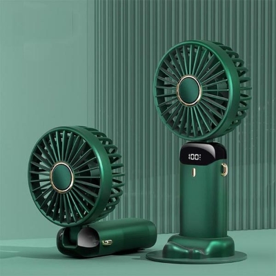 Picture of Hand Held Fan,Portable Handheld USB Rechargeable Fans with 5 Speeds,Battery Operated Mini Fan Foldable Desk Desktop Fans with LED Display for Home Office Bedroom Outdoor Travel Green & White & Pink Green