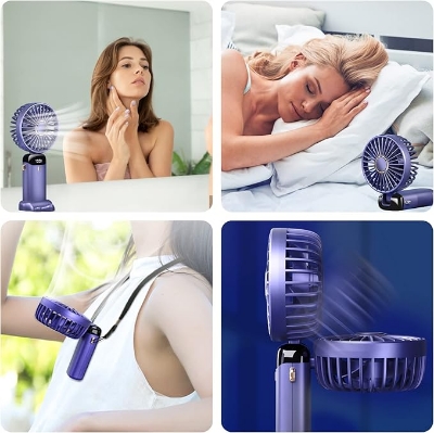 Picture of Hand Held Fan,Portable Handheld USB Rechargeable Fans with 5 Speeds,Battery Operated Mini Fan Foldable Desk Desktop Fans with LED Display for Home Office Bedroom Outdoor Travel Green & White & Pink Green