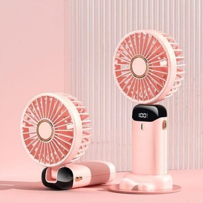 Picture of Hand Held Fan,Portable Handheld USB Rechargeable Fans with 5 Speeds,Battery Operated Mini Fan Foldable Desk Desktop Fans with LED Display for Home Office Bedroom Outdoor Travel (Pink) Pink