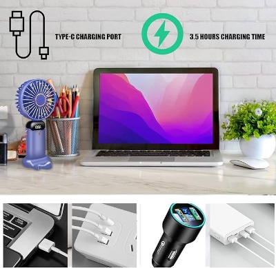 Picture of Hand Held Fan,Portable Handheld USB Rechargeable Fans with 5 Speeds,Battery Operated Mini Fan Foldable Desk Desktop Fans with LED Display for Home Office Bedroom Outdoor Travel (Pink) Pink