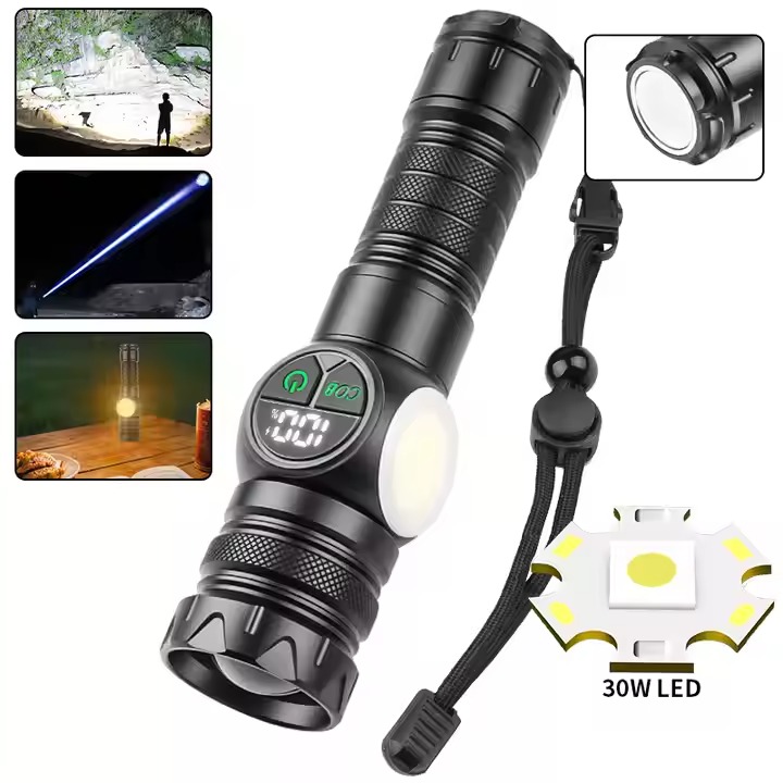 Picture of Portable Flashlight, Powerful LED Light, Eco-friendly, Lithium Battery, 5,000 mAh, Large Capacity, Practical Lighting, Lasts Up to 15 Hours, 9 Different Modes Dimming, Rechargeable Light Black