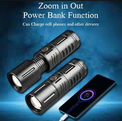 Picture of High Powered Multipurpose Flashlight - Whixant 2000 High Lumen Type-C USB Rechargeable Tactical Lantern, Super Bright LED Flashlight Waterproof Handheld Flashlight with 5 Modes for Camping Emergency Hiking Black