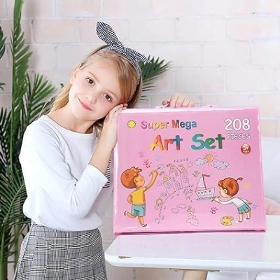 Picture of TOMMYHOME Drawing Kit 208PCS Deluxe Colouring Art Set for Kids 6-12 Drawing & Painting Set with Watercolour Drawing Colouring Pencils for Children Kid Girls Boys Multicolor