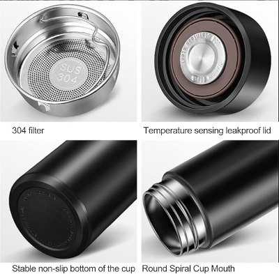 Picture of Insulating Pot Smart Cup Stainless Steel LED Digital Smart Vacuum Cup Thermo Hot Water Bottle Travel Cup Intelligent Temperature Measuring Cup Black