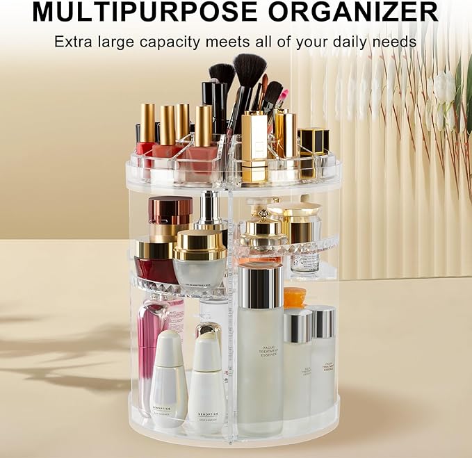 Picture of Diamond Acrylic 360 Makeup Organizer 360 Rotating Cosmetic Organizer with Brush Lipstick Holder Storage Multicolor