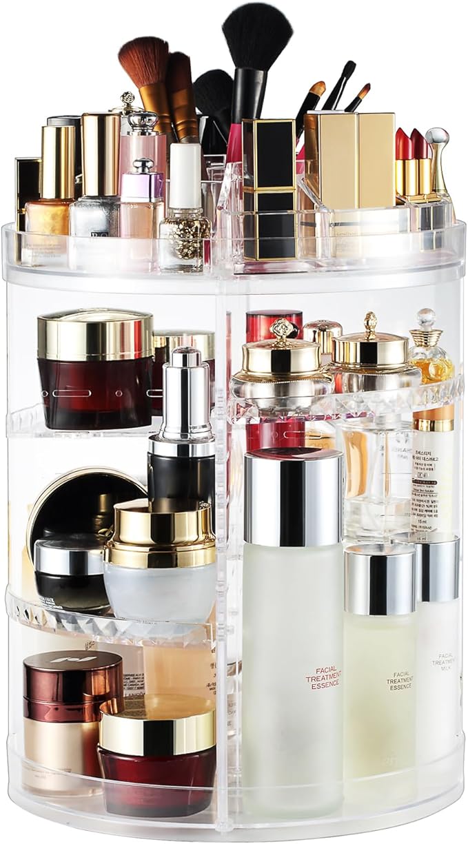 Picture of Diamond Acrylic 360 Makeup Organizer 360 Rotating Cosmetic Organizer with Brush Lipstick Holder Storage Multicolor